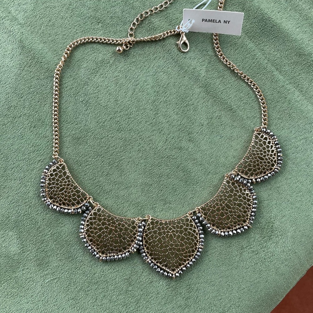 Dress to Impress: Pamela NY Gold Mesh Leaves Statement Necklace 🌟🍃